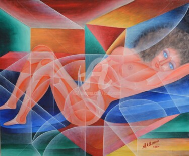 Peinture intitulée "NU AU REPOS" par Salvador  Moreno, Œuvre d'art originale, Huile