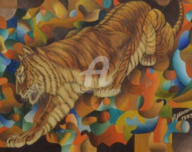 Painting titled "LE TIGRE" by Salvador  Moreno, Original Artwork, Oil