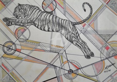 Dibujo titulada "SAUT DU TIGRE" por Salvador  Moreno, Obra de arte original, Otro