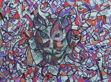 Drawing titled "MAUVAISES PENSEES" by Salvador  Moreno, Original Artwork, Marker