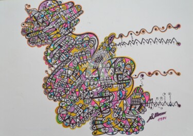 Dessin intitulée "ONDES ENERGETIQUES" par Salvador  Moreno, Œuvre d'art originale, Marqueur