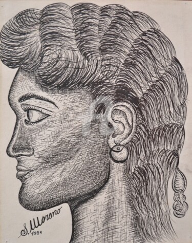 Drawing titled "PROFIL D'ADO" by Salvador  Moreno, Original Artwork, Ink