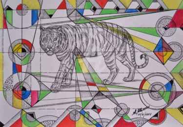 Dessin intitulée "LE TIGRE 2" par Salvador  Moreno, Œuvre d'art originale, Marqueur