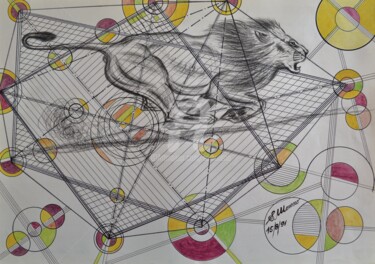 Drawing titled "LION A L'ATTAQUE" by Salvador  Moreno, Original Artwork, Other