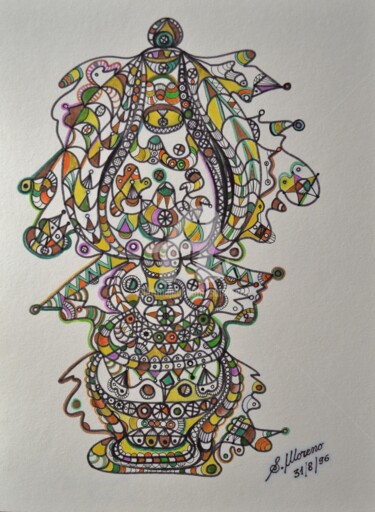 Drawing titled "LAMPE ENCHANTÉE" by Salvador  Moreno, Original Artwork, Marker