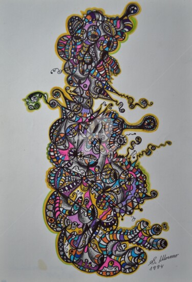 Drawing titled "SIGNES SPIRITUELS" by Salvador  Moreno, Original Artwork, Marker