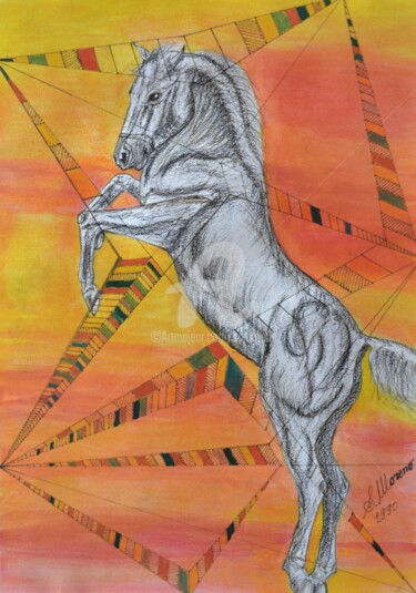 Рисунок под названием "CHEVAL ANDALOU 2" - Salvador  Moreno, Подлинное произведение искусства, Маркер