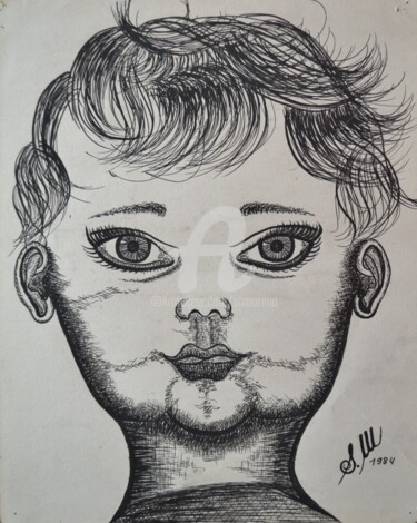 Drawing titled "L'ENFANT" by Salvador  Moreno, Original Artwork, Ink