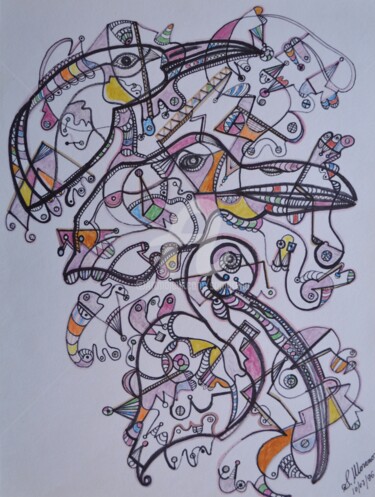 Drawing titled "LES OISEAUX" by Salvador  Moreno, Original Artwork, Marker