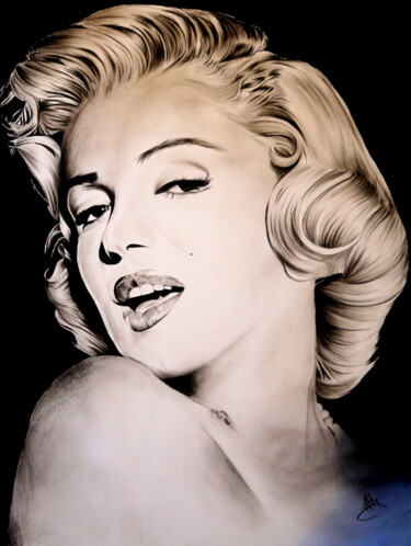 Dibujo titulada "Portrait Marilyn Mo…" por Samos17 Portraitiste, Obra de arte original, Lápiz