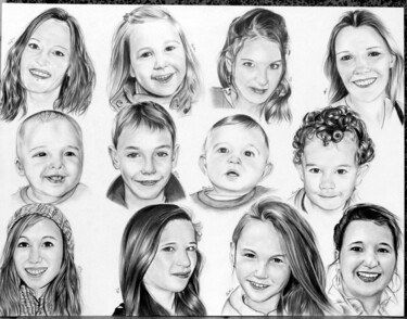 Drawing titled "portrait de famille…" by Samos17 Portraitiste, Original Artwork, Pencil