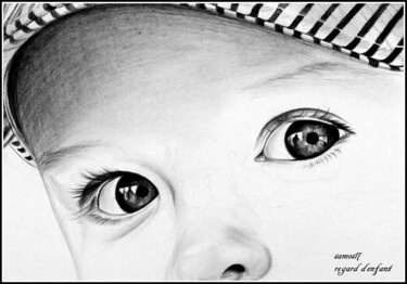 Dessin intitulée "regard d'enfant qui…" par Samos17 Portraitiste, Œuvre d'art originale