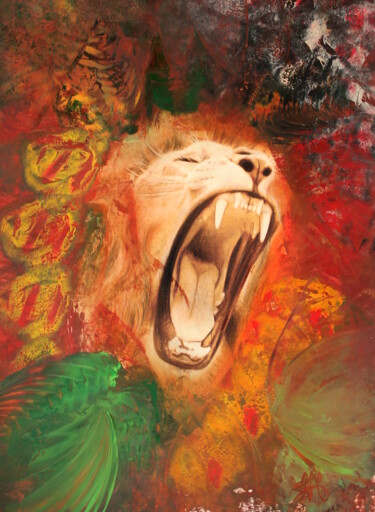 Pintura titulada "lion peinture pour…" por Samos17 Portraitiste, Obra de arte original, Otro
