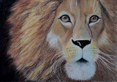 Ζωγραφική με τίτλο "portrait of a lion…" από Наталья Самойлова, Αυθεντικά έργα τέχνης, Παστέλ