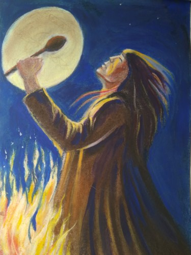Pintura intitulada "Night ritual of the…" por Natalia Samoilova, Obras de arte originais, Pastel