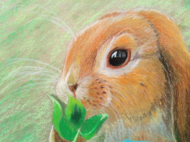 Painting titled "Весенний кролик" by Natalia Samoilova, Original Artwork, Pastel
