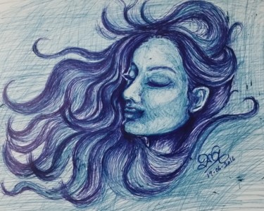 Dessin intitulée "The Nocturnal Sea I…" par Sea J, Œuvre d'art originale, Stylo à bille