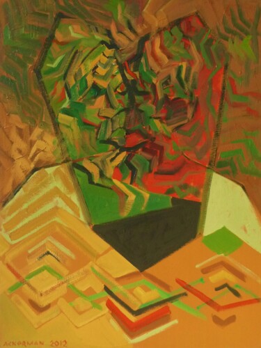 Painting titled "Auto-Table" by Samuel Ackerman, Original Artwork, Oil Mounted on Wood Stretcher frame