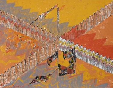 Peinture intitulée "Carrefour en feu" par Samuel Ackerman, Œuvre d'art originale, Gouache