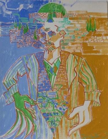 Peinture intitulée "Cravate d'olives" par Samuel Ackerman, Œuvre d'art originale, Gouache Monté sur Carton