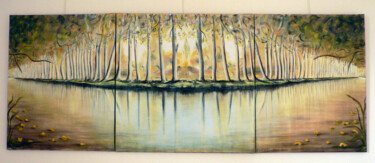Painting titled "Canal du midi" by Samuel Colliard, Original Artwork, Oil Mounted on Wood Stretcher frame