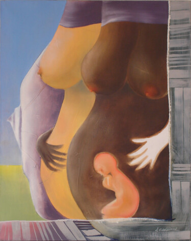 Peinture intitulée "Les grossesses" par Samuel Colliard, Œuvre d'art originale, Huile Monté sur Châssis en bois