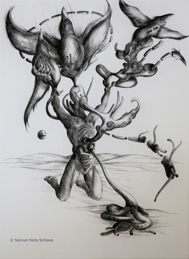 Dessin intitulée "Le langage du corps…" par Samuel Della Schiava, Œuvre d'art originale, Encre
