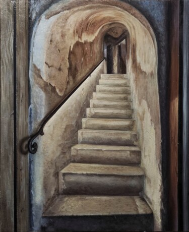 Painting titled "Galería" by Samuel Díaz, Original Artwork, Oil Mounted on Wood Stretcher frame