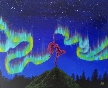 「The boreal dance」というタイトルの絵画 Samuel Hasenboehlerによって, オリジナルのアートワーク, アクリル ウッドストレッチャーフレームにマウント