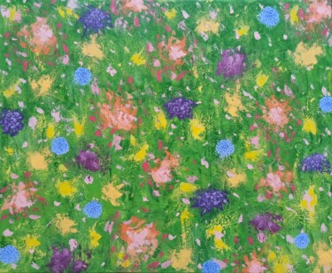 Painting titled "A field of flowers" by Samuel Hasenboehler, Original Artwork, Acrylic Mounted on Wood Stretcher frame