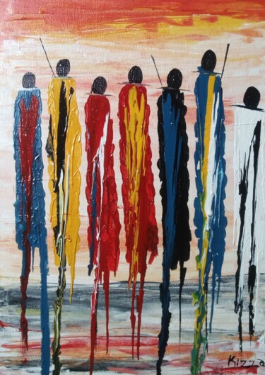 Malerei mit dem Titel "Men's meeting, abst…" von Samuel Kizza, Original-Kunstwerk, Acryl