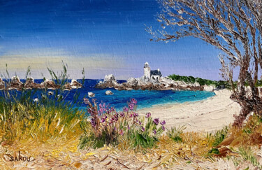 Pittura intitolato "La plage du phare b…" da Samuel Kouyoumdjian, Opera d'arte originale, Olio Montato su Cartone