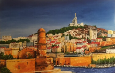 Malarstwo zatytułowany „Marseille, le Fort…” autorstwa Samuel Kouyoumdjian, Oryginalna praca, Olej Zamontowany na Drewniana…