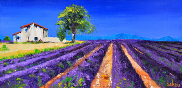 Painting titled "Lavande en Provence" by Samuel Kouyoumdjian, Original Artwork, Oil Mounted on Wood Stretcher frame
