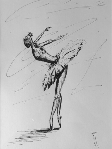 Dessin intitulée "BALLERINE EN MOUVEM…" par Samuel Marceau, Œuvre d'art originale, Encre