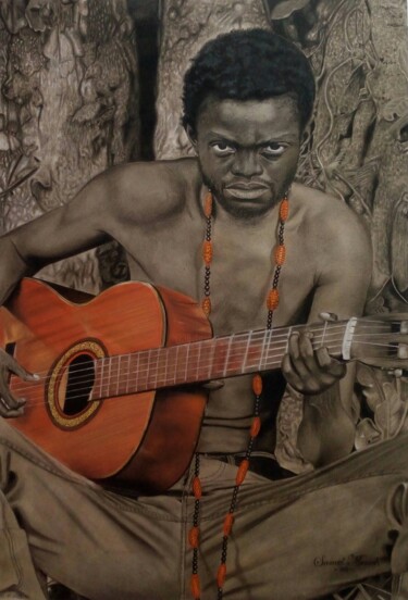 Drawing titled "Feel the Music" by Samuel Momoh (Artsam), Original Artwork, Charcoal