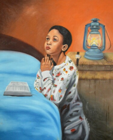 Painting titled "Alone with God" by Samuel Momoh (Artsam), Original Artwork, Oil