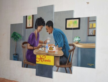 Картина под названием "Dinner" - Samuel Momoh (Artsam), Подлинное произведение искусства, Масло