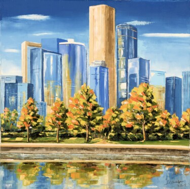 Peinture intitulée "Chicago - bord du l…" par Samuel René Halifax, Œuvre d'art originale, Huile Monté sur Châssis en bois