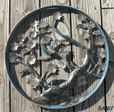 Sculpture titled "sakura bleu" by Samy, Original Artwork, Metals