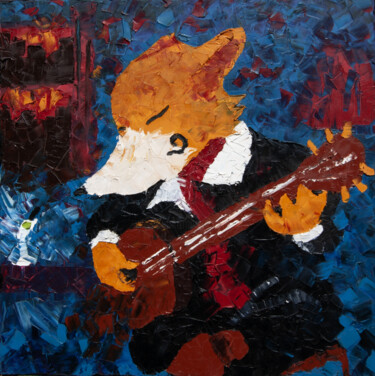 Peinture intitulée "Renard Guitariste" par Samuel Schmitt, Œuvre d'art originale, Huile