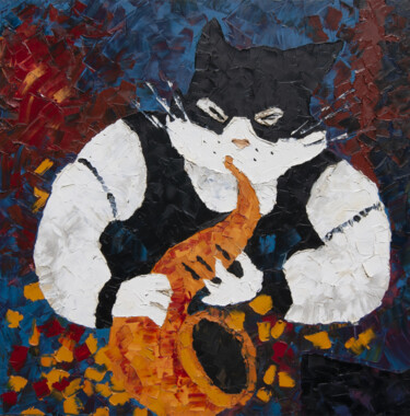 Peinture intitulée "Chat'xophoniste" par Samuel Schmitt, Œuvre d'art originale, Huile