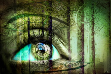 Digitale Kunst mit dem Titel "Green Eye" von San Art, Original-Kunstwerk, Fotomontage
