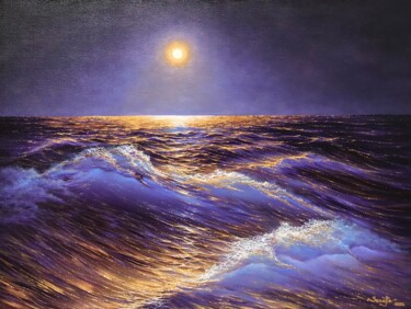 Painting titled "Gold seascape, orig…" by Sanade, Original Artwork, Oil