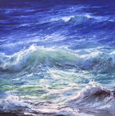 Painting titled "Transparent wave" by Sanade, Original Artwork, Oil