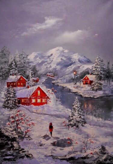 Painting titled "Sweet Winter Stroll…" by Sanade, Original Artwork, Oil