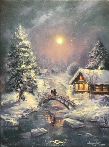 Painting titled "Together- winter lo…" by Sanade, Original Artwork, Oil