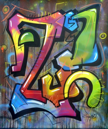 Painting titled "" Z "" by Saname, Original Artwork, Spray paint Mounted on Wood Stretcher frame