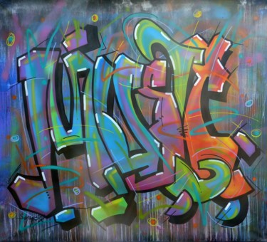 Painting titled "Music" by Saname, Original Artwork, Spray paint Mounted on Wood Stretcher frame