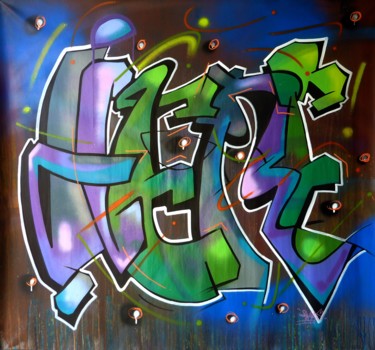 Painting titled "Here" by Saname, Original Artwork, Spray paint